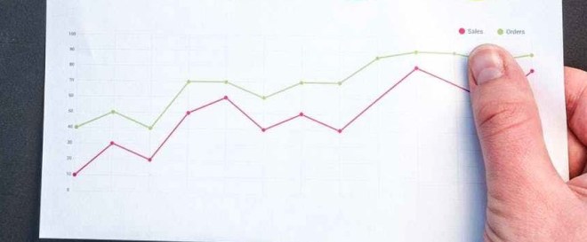 person holding chart and bar graph