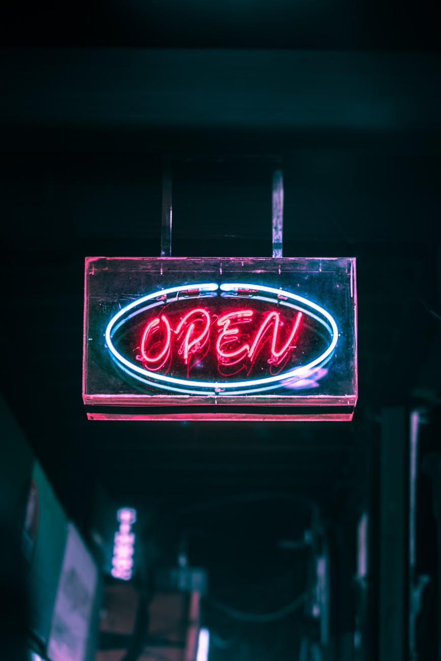 open neon signage turned on